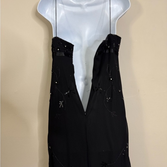 Vintage Black Beaded Embroidered High Low Midi Dress Witchy Romantic Goth Hoco - Picture 12 of 15